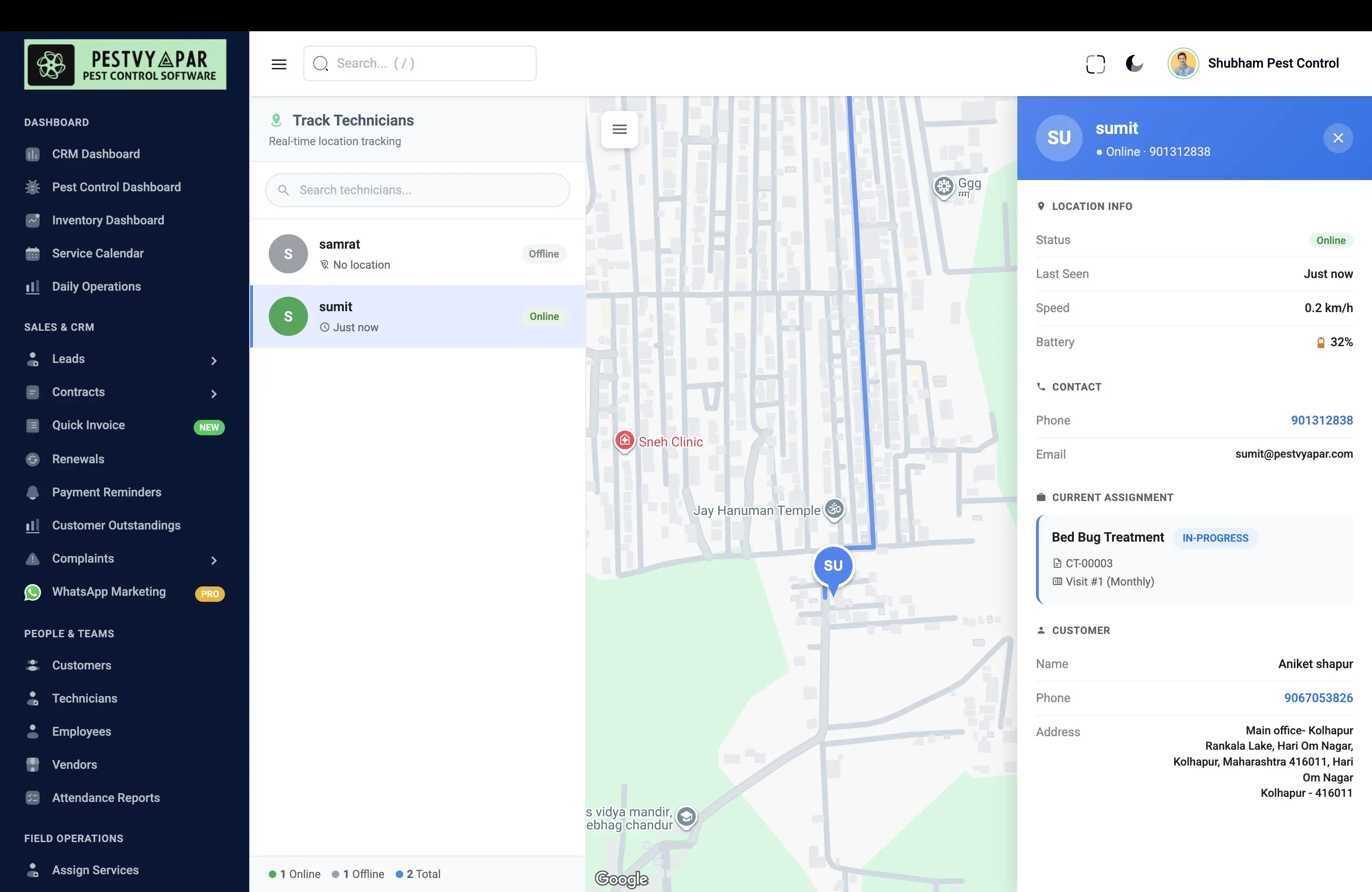 Pest Control Technician GPS Tracking - Live Location, Attendance, and Job Completion Monitoring
