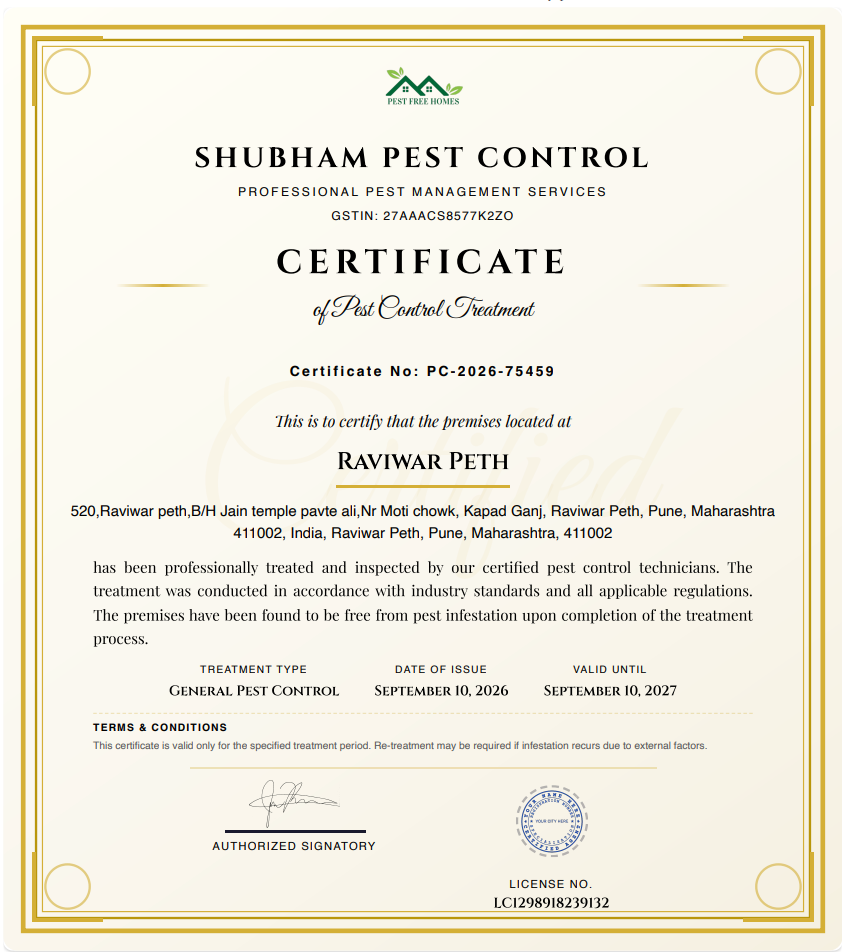 pest control certificate